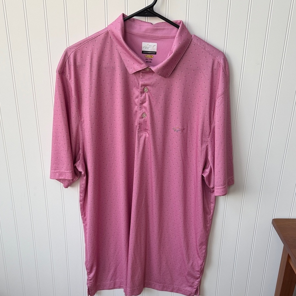 (107)Greg Norman Collection Men’s Pink Polo with Subtle Dot Texture